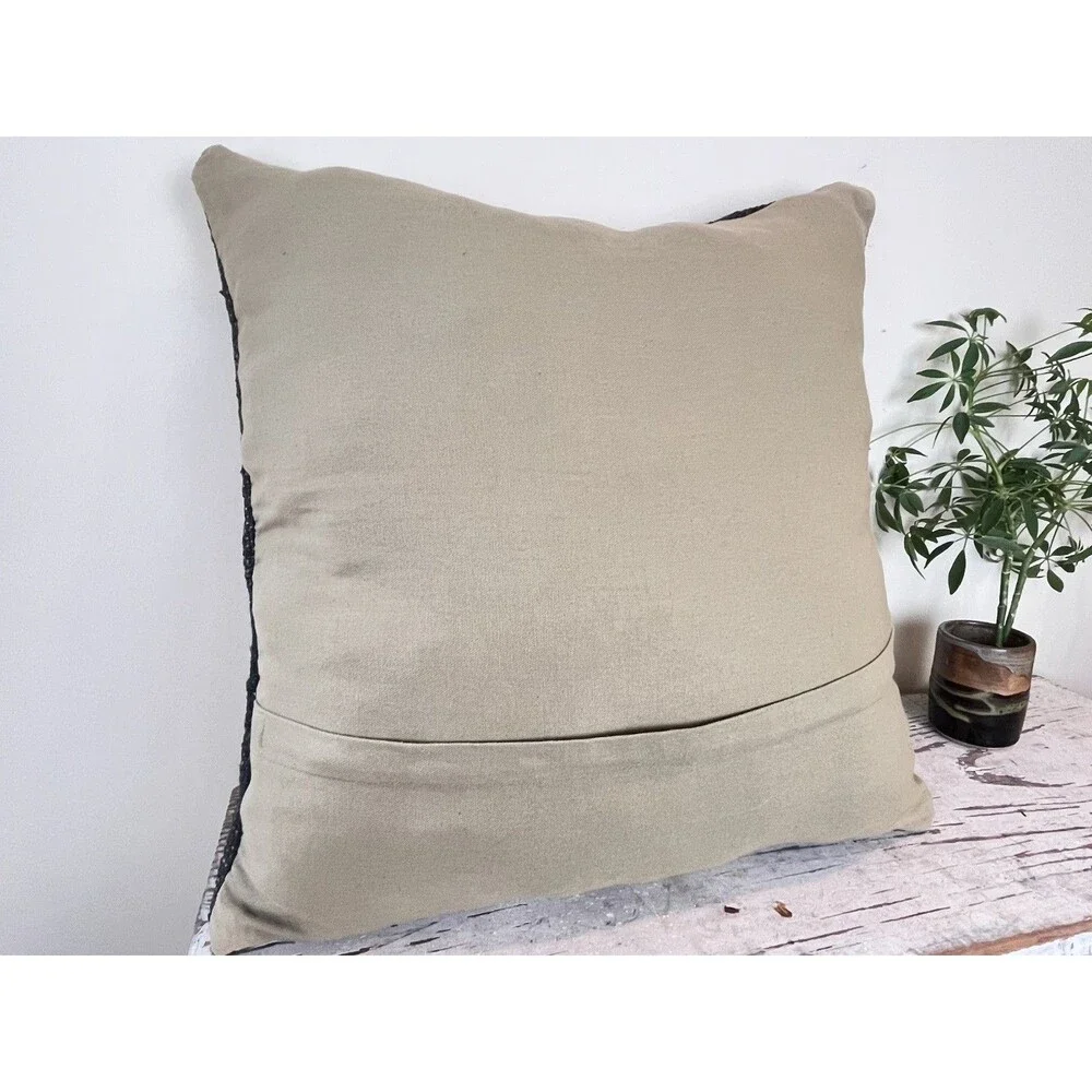 Vintage Bohemian Geometric Design Jute Linen Woven Throw Pillow 20”x 20” Modern